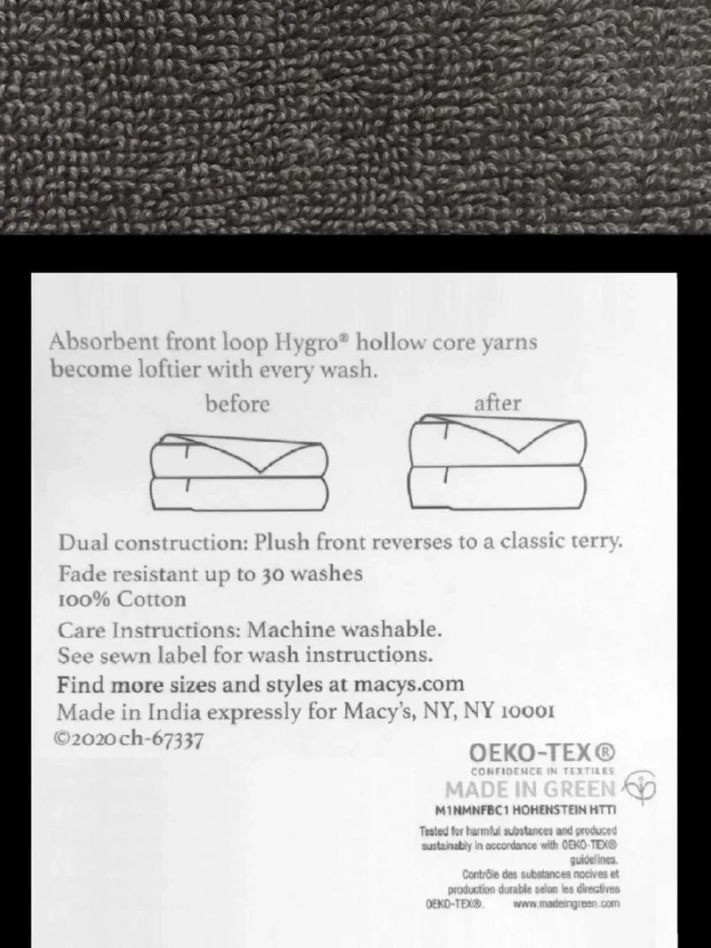 2 new SMOKE GRAY Charter Club Elite 100% Hygro Cotton 33x64 inch BATH SHEETS